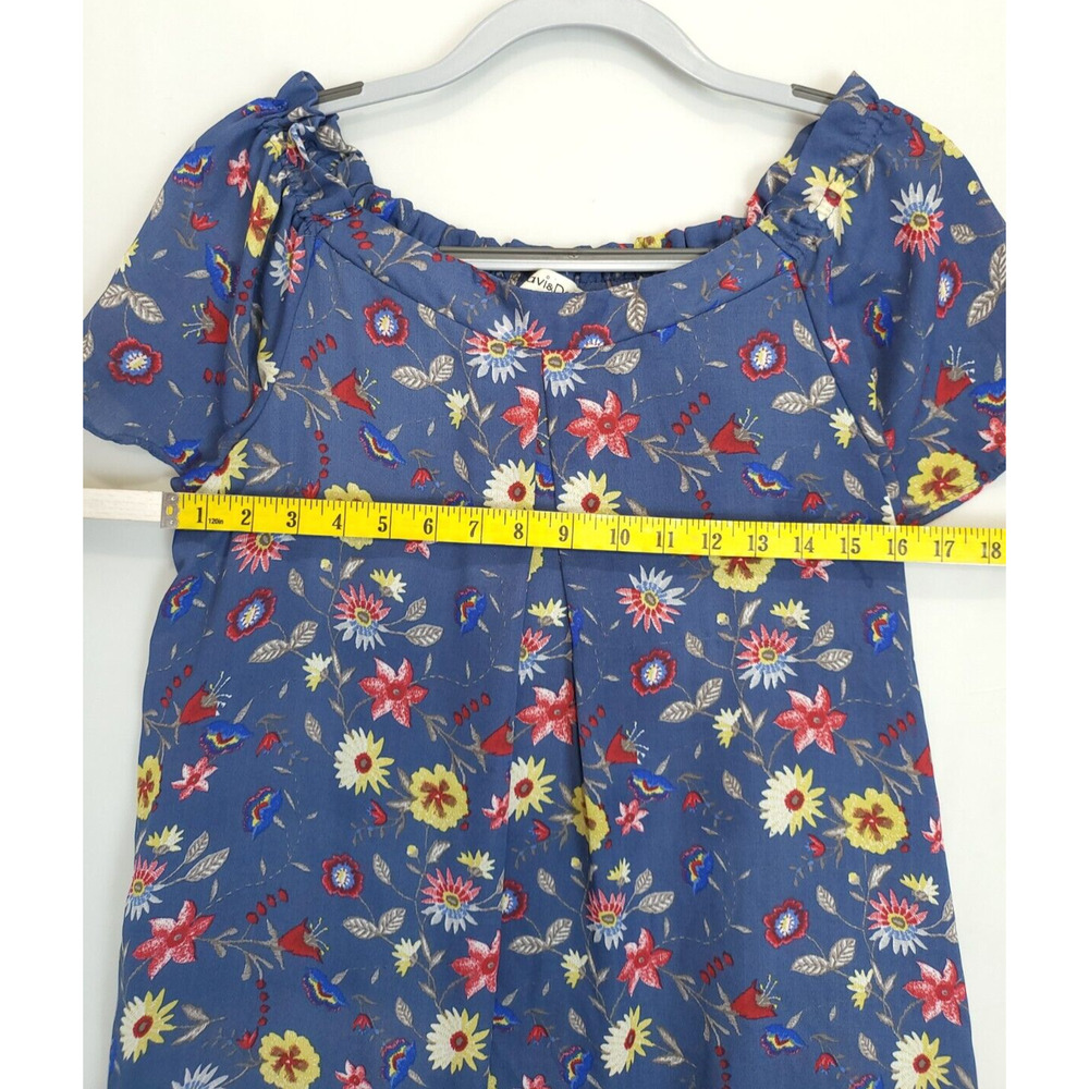 Davi &‎ Dani Blue Floral Shift Tunic Dress Women L Pleated Front Lined Flowey - Picture 5 of 9